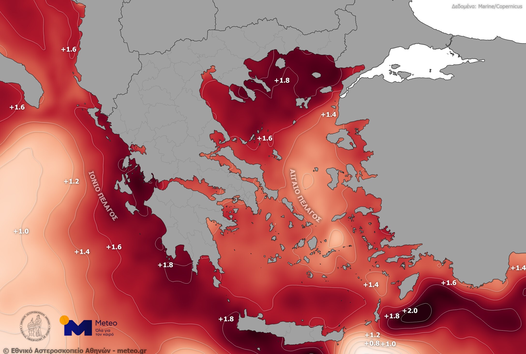 Πάνω από 1.5 βαθμό η αύξηση της επιφανειακής θερμοκρασίας των ελληνικών θαλασσών τα τελευταία 30 χρόνια